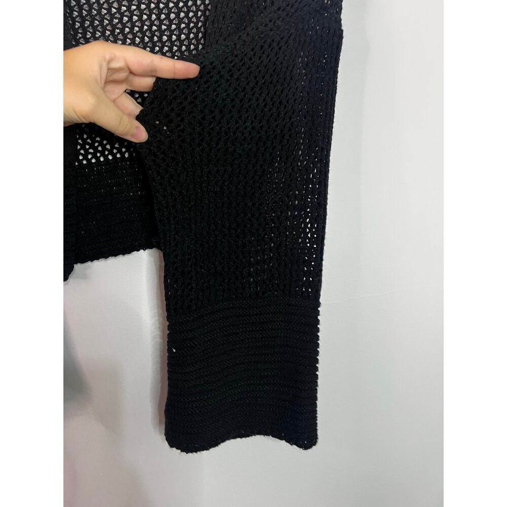 Anthropologie black cropped open knit bell sleeve cardigan One Size - Picture 4 of 7
